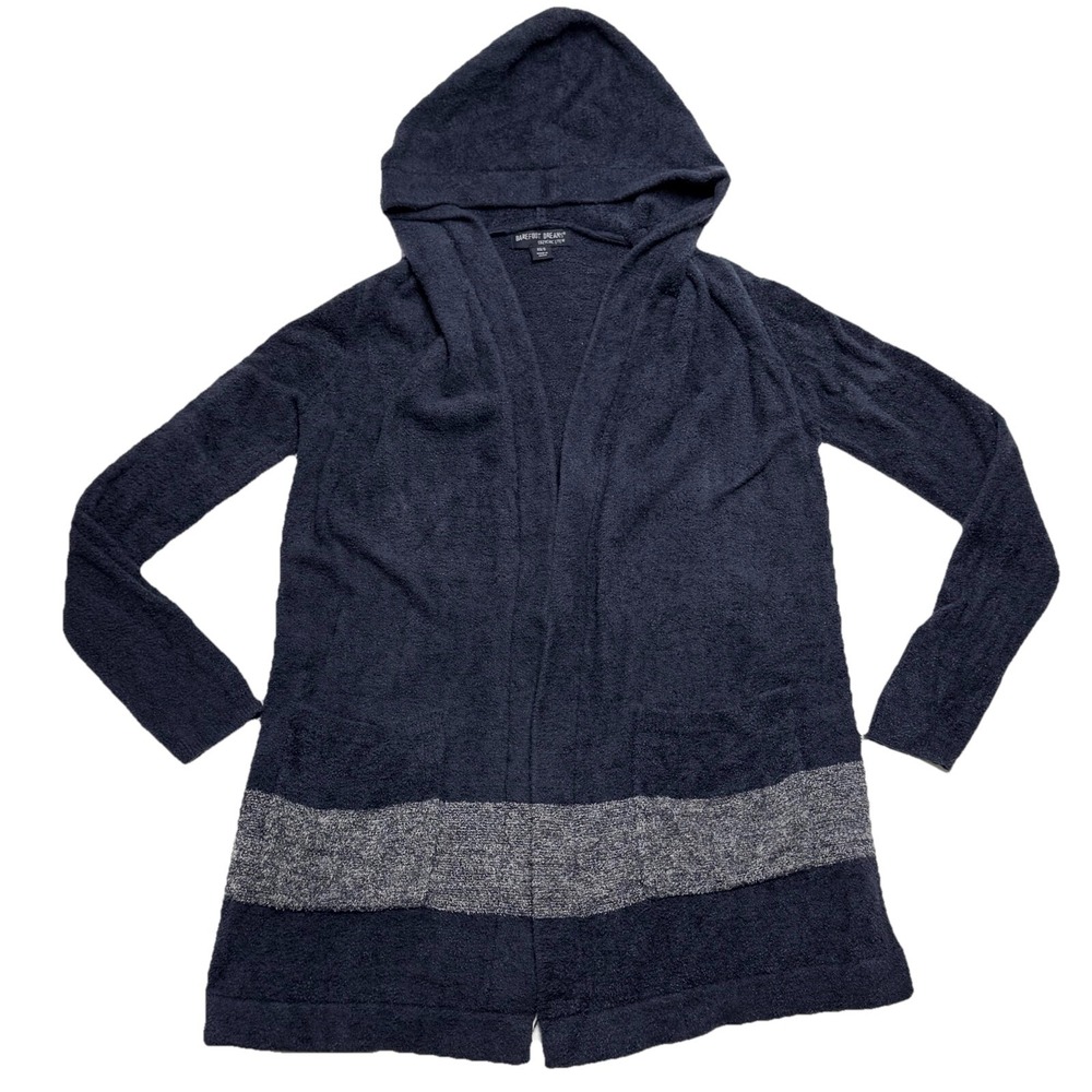 Barefoot Dreams Cozychic Lite Coastal Hooded Blue Cardigan Sweater Women's XS S‎